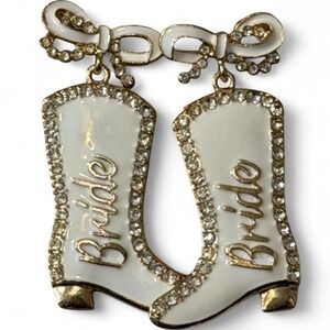 White Bride Rhinestone Cowboy Boot Dangle Earrings